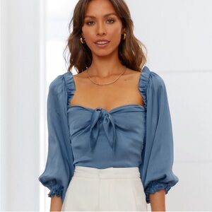 NEW Hello Molly Azure Skies Blue Satin Off Shoulder Crop Top Size 4